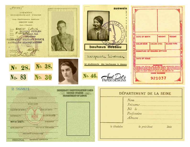 Cartes d'identité vintage, factures, reçus : 10 pages d'éphémères pour journaux indésirables, carnets, fabrication de cartes, projets artistiques et plus image 3