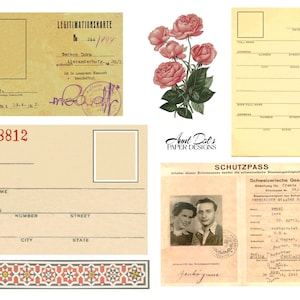 Cartes d'identité vintage, factures, reçus : 10 pages d'éphémères pour journaux indésirables, carnets, fabrication de cartes, projets artistiques et plus image 2