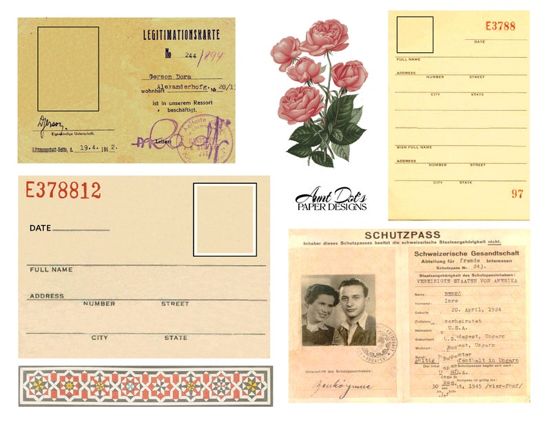 Cartes d'identité vintage, factures, reçus : 10 pages d'éphémères pour journaux indésirables, carnets, fabrication de cartes, projets artistiques et plus image 2