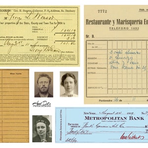 Cartes d'identité vintage, factures, reçus : 10 pages d'éphémères pour journaux indésirables, carnets, fabrication de cartes, projets artistiques et plus image 4
