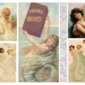 Vintage Mermaid Ephemera 8 Seiten Vintage Bilder für Junk Journals, Papiermodelle, Grußkarten, Mixed Media etc