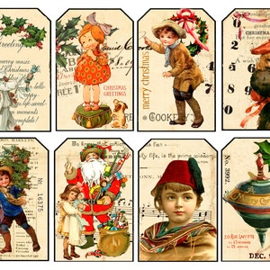 Vintage Weihnachtsanhänger, 16 Vintage Style Tags für Junk Journals, Journals, Kartenherstellung, Kunstprojekte und mehr