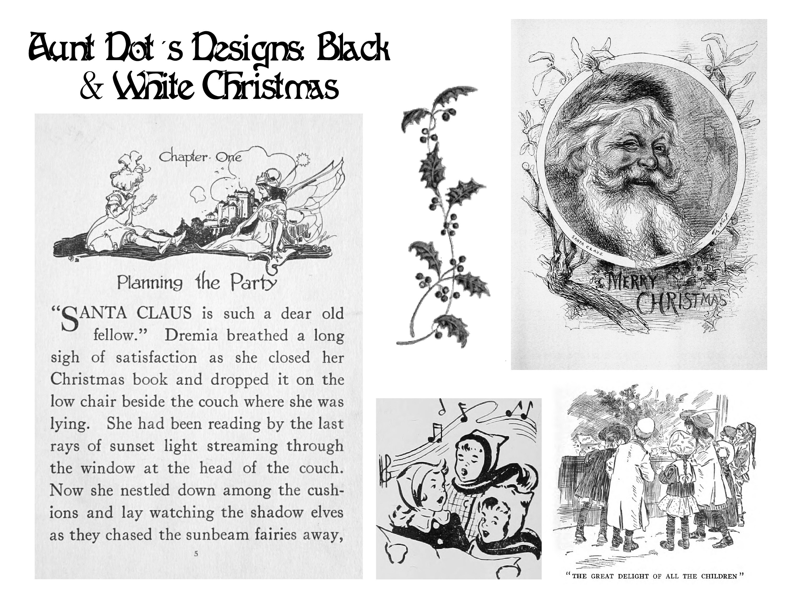 A Merry, Black & White Christmas 10 Pages of Vintage Images