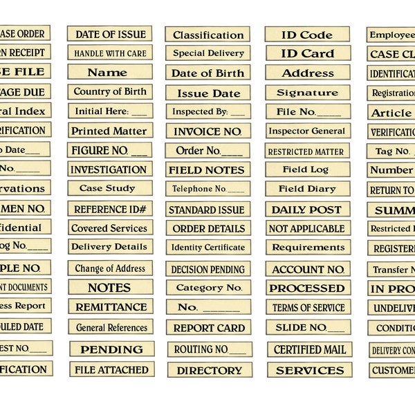 Official Words and Phrases Vintage Look Labels in 2 Sizes and 2 Fonts for Junk Journals, Journals, Card-Making, Art Projects and More