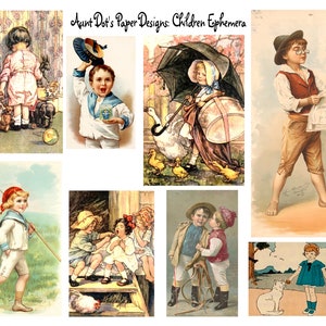 Coisas efêmeras infantis vintage 9 páginas de imagens vintage para diários indesejados, artesanato em papel, decupagem, confecção de cartões, fabricação de joias