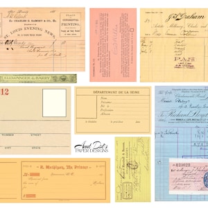Cartes d'identité vintage, factures, reçus : 10 pages d'éphémères pour journaux indésirables, carnets, fabrication de cartes, projets artistiques et plus image 5