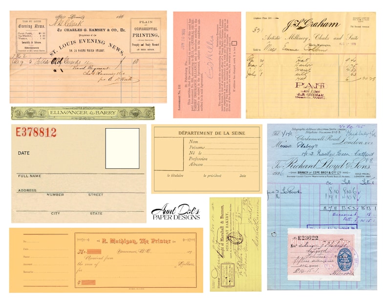 Cartes d'identité vintage, factures, reçus : 10 pages d'éphémères pour journaux indésirables, carnets, fabrication de cartes, projets artistiques et plus image 5