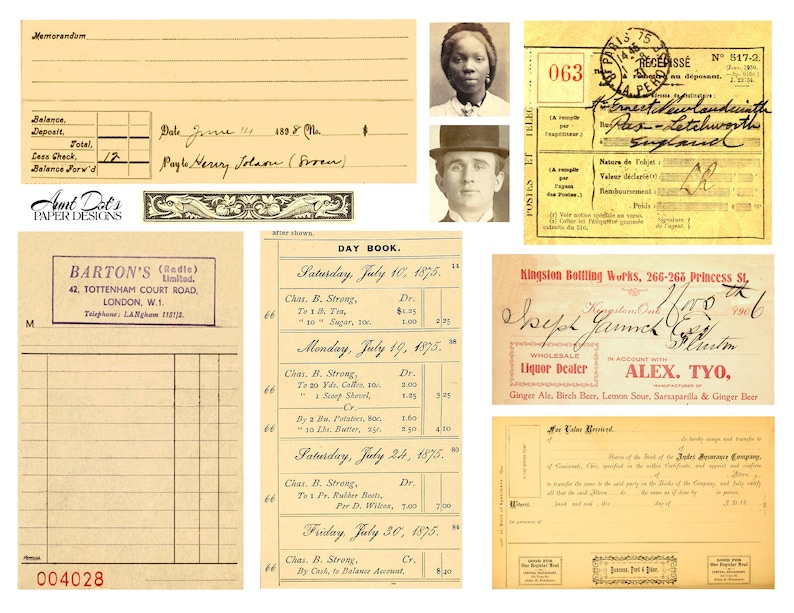 Cartes d'identité vintage, factures, reçus : 10 pages d'éphémères pour journaux indésirables, carnets, fabrication de cartes, projets artistiques et plus image 6