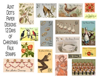 12 jours de Noël Faux Timbres Téléchargement Numérique