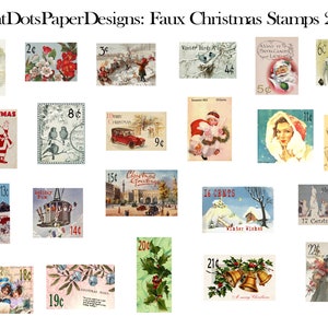 Faux Christmas Stamps, 2 Sets of 31 December Daily Stamps Digital Download