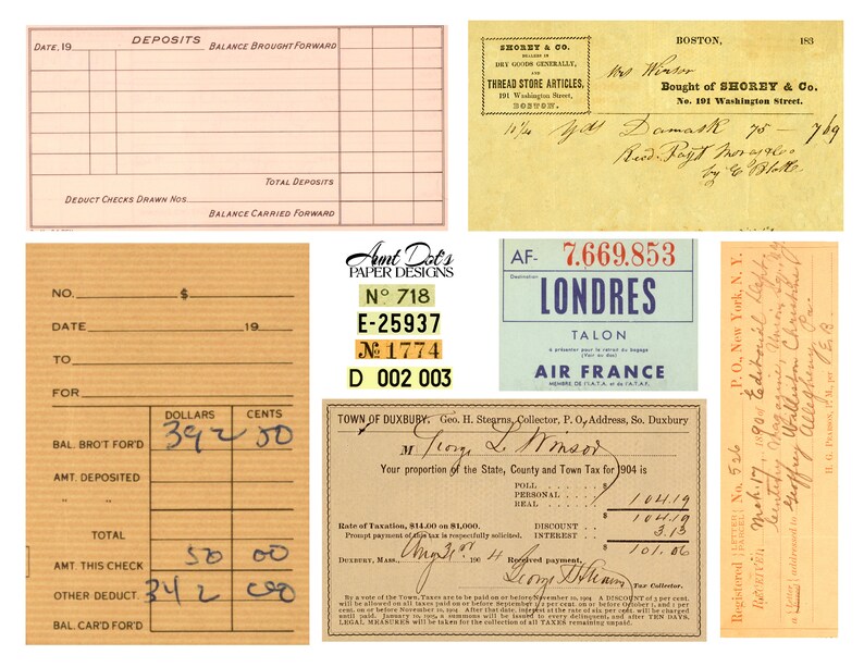 Cartes d'identité vintage, factures, reçus : 10 pages d'éphémères pour journaux indésirables, carnets, fabrication de cartes, projets artistiques et plus image 7