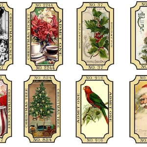 Bilhetes de Natal inspirados no vintage, 4 páginas de imagens digitais para diários indesejados, criação de cartões, álbuns de recortes, etiquetas para presentes, artesanato em papel