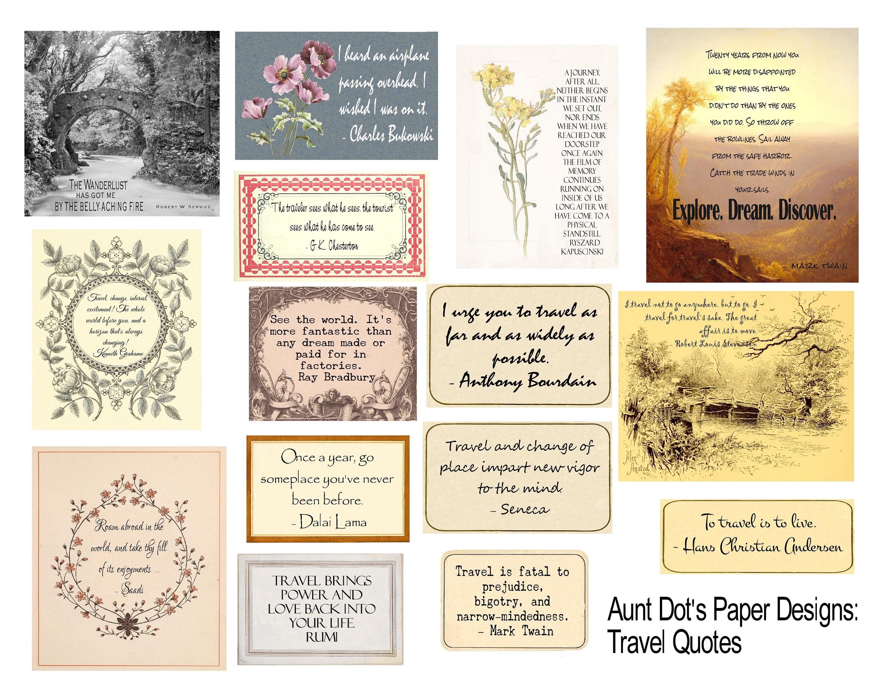 2 Pages of Travel Quotes for Travel Journals Card-making | Etsy