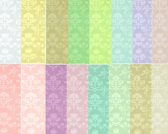 16 Damask Background Journal Pages Digital Prints for Junk Journals, Card-Making, Scrapbooks, Embellishments