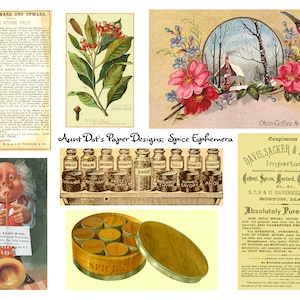 Vintage Spices Ephemera 5 páginas de imagens para diários, confecção de cartões, projetos de arte, álbuns de recortes
