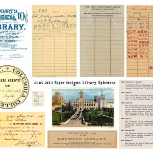 Bibliothek und Buch Ephemera: 9-seitiges Kit für Junk Journals, Kunstprojekte, Kartenherstellung