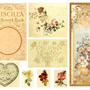 Vintage Embroidery Ephemera: Floral Needle Art Images (Digital Download)