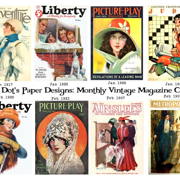 Monthly Magazine Cover Ephemera 6 Pages of Vintage Images for Junk Journals and Papercrafts