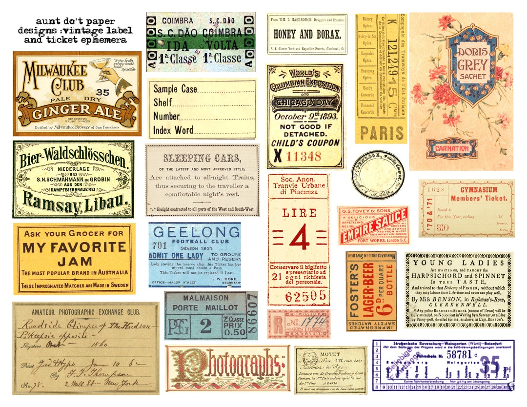 【No.204】ヴィンテージ【薬品ラベル】【β】海外チケット(ロールチケット Vintage Ticket Roll Collection - Etsy