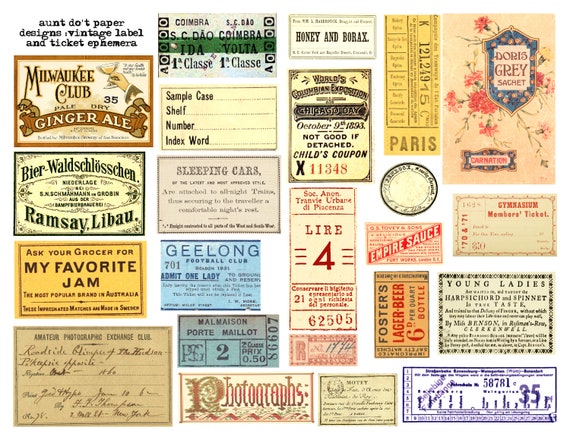 5 Pages of Vintage Labels and Tickets in 2 Sizes for Junk Journals, Journals, Card-making, Art Projects and More - Etsy 5 Pages of Vintage Labels and Tickets in 2 Sizes for Junk Journals, Journals, Card-making, Art Projects and More - Etsy