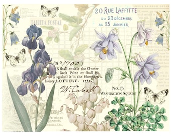 Blue Floral Journal Pages: Vintage Ephemera, Scrapbook Paper (Digital Download)