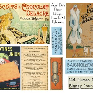 Französische Werbung Ephemera 7 Seiten Vintage Bilder für Junk Journals, Journale, Kartenherstellung, Kunstprojekte und mehr