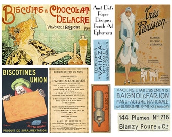 Franse kortstondige reclame: vintage afbeeldingen voor tijdschriften (digitale download)