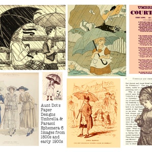 Regenschirm Ephemera und Collagen, 9 Seiten für Junk Journals, Kunstprojekte, Kartenherstellung