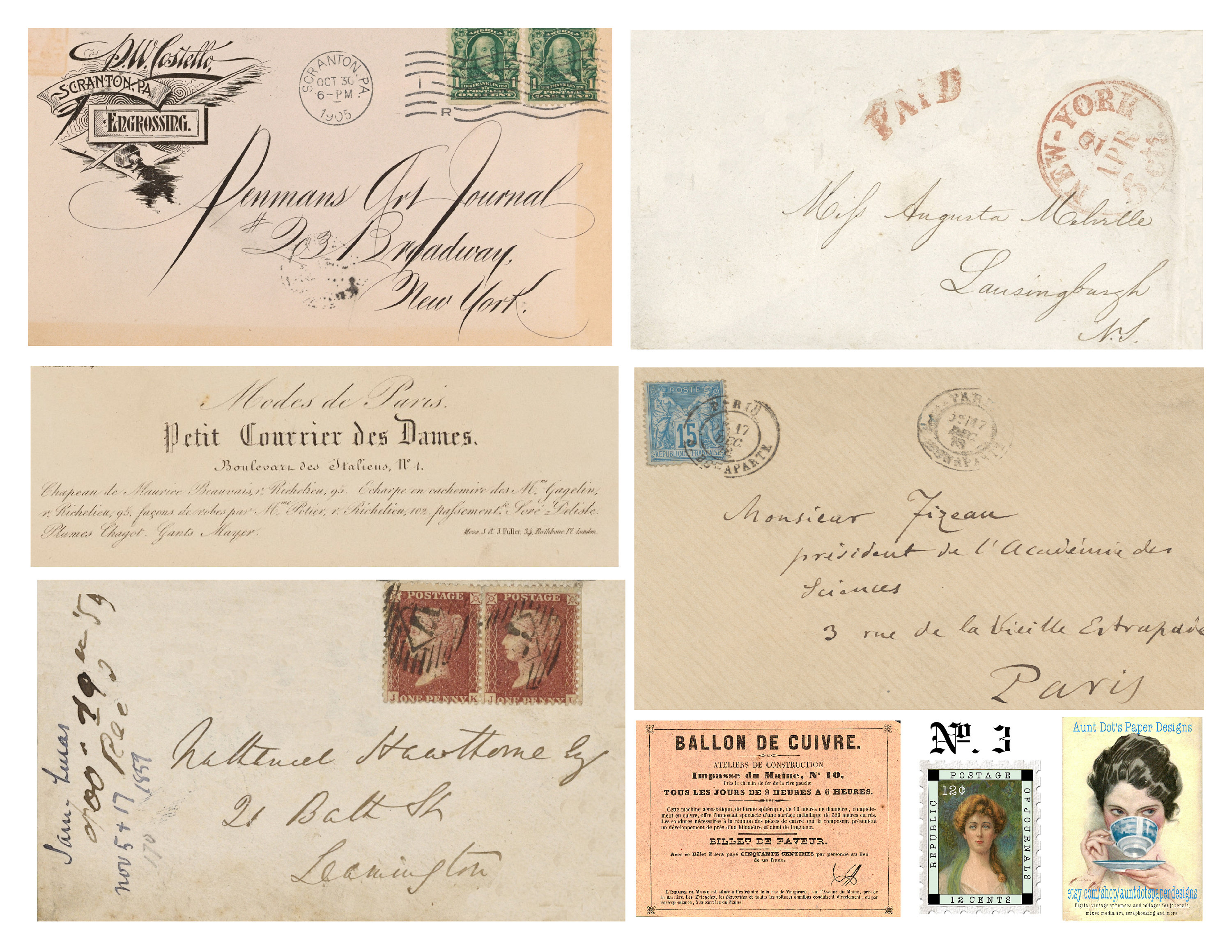 4 Pages of Written and Printed Ephemera: Postcards, Tickets and More ...
