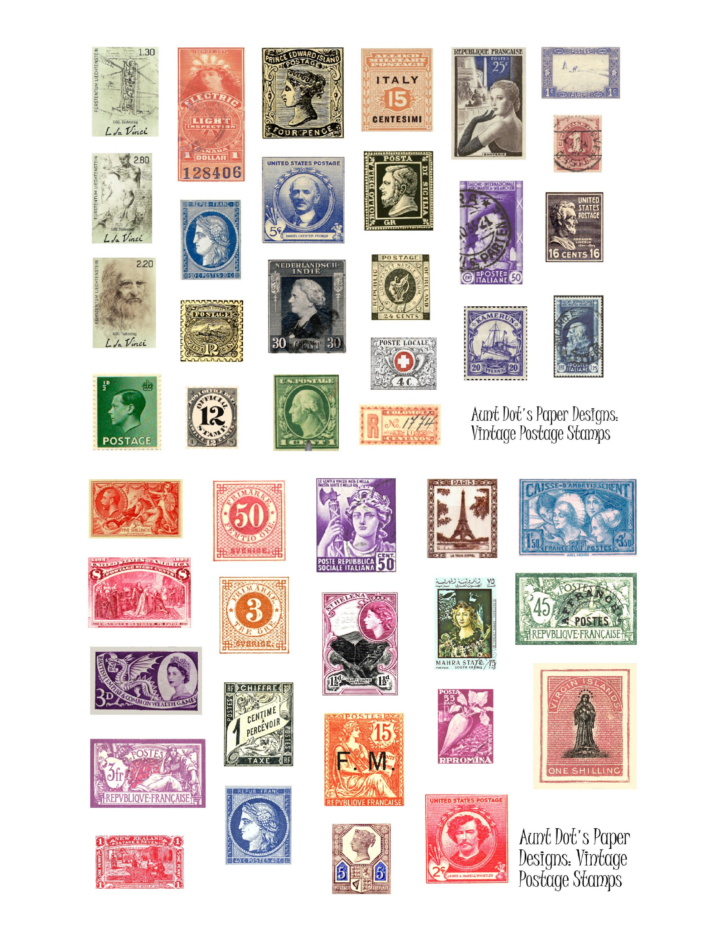 コレクション ANTIQUE STAMPS/POSTCARDS Postage Stamp Themed POSTAGE STAMPS, 25 Different Stamps