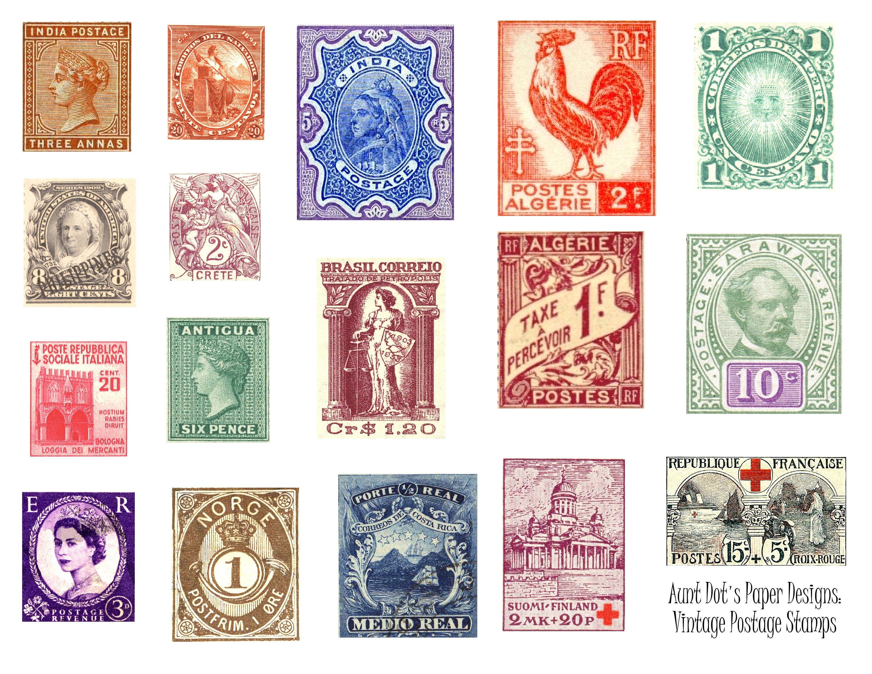 Postage Stamps: Junk Journal Vintage Ephemera (digital