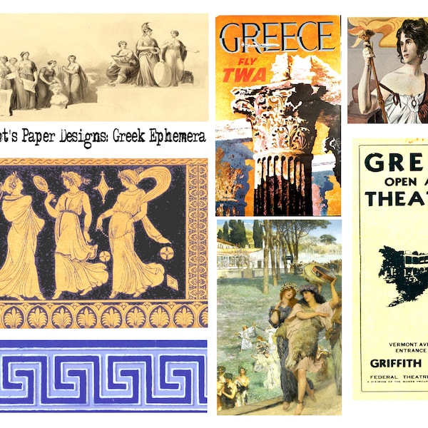 Greek Ephemera Kit 10 Pages of Vintage Images for Junk Journals, Journals, Card-Making, Art Projects and More