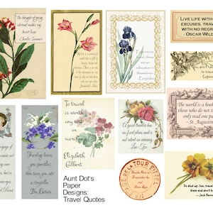 2 pagina's met reiscitaten voor reisdagboeken, kaarten maken, plakboeken
