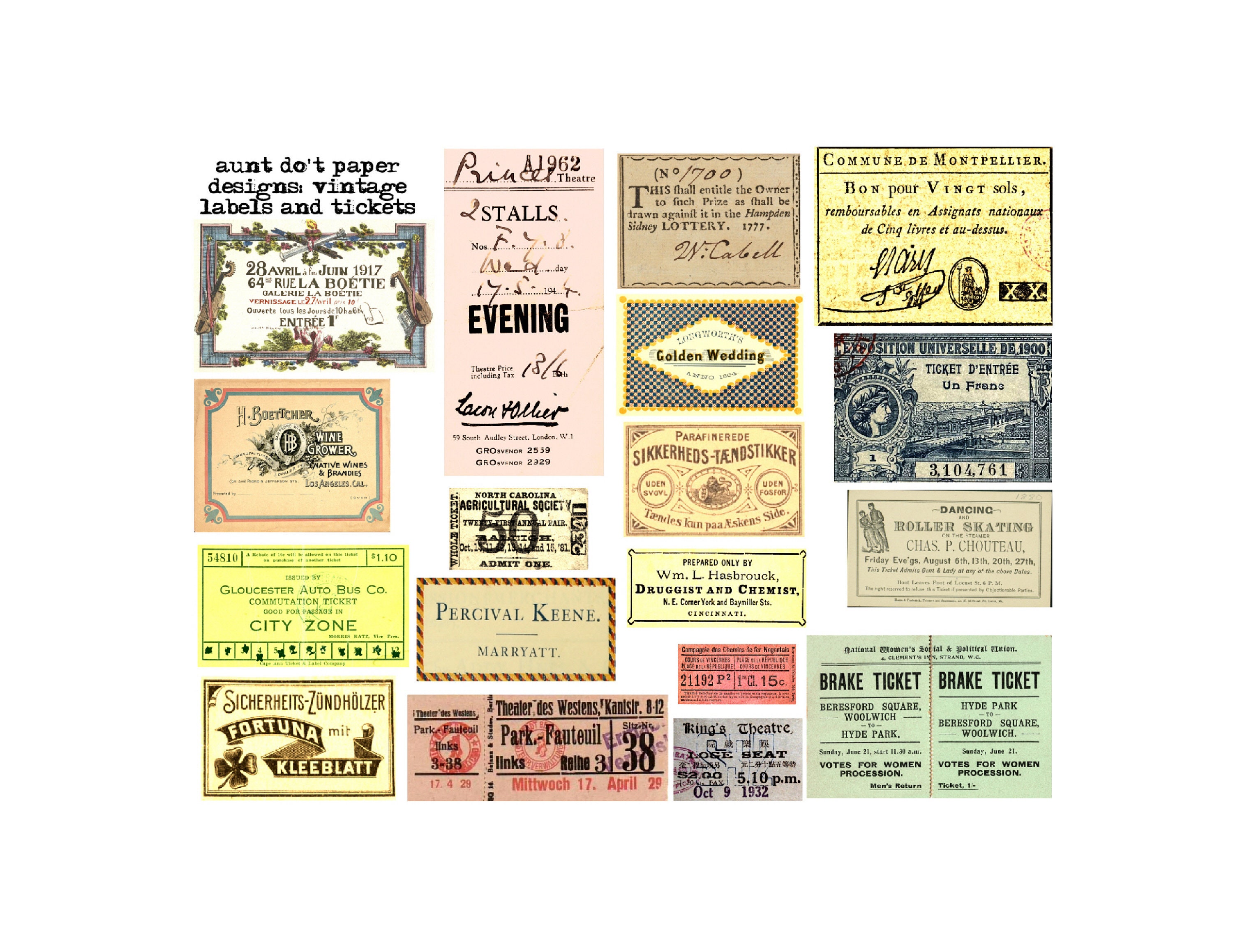 5 Pages of Vintage Labels and Tickets in 2 Sizes for Junk