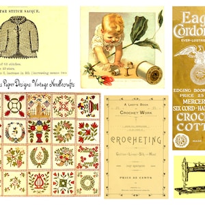 Vintage Needlecrafts Ephemera 10 páginas de imagens digitais para periódicos indesejados, periódicos, criação de cartões, projetos de arte e muito mais