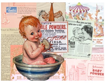 Baby Ephemera 10 pages d'images vintage pour des journaux indésirables, des journaux, de la fabrication de cartes, des projets artistiques et plus