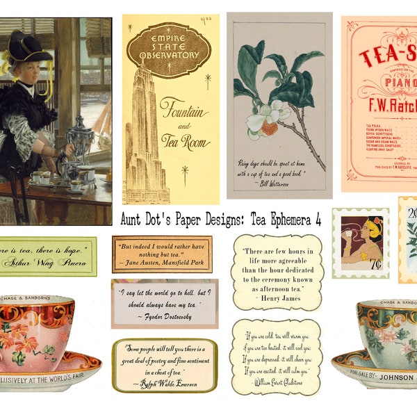 Vintage Tea Ephemera 4 Pages of Images for Journals, Card-Making, Art Projects, Scrapbooks