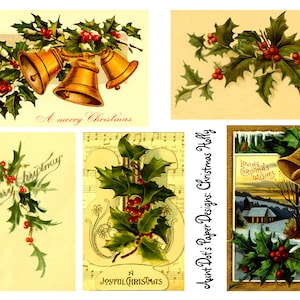 Christmas Holly 7 Seiten Vintage Ephemera für Junk Journals, Journals, Kartenherstellung, Kunstprojekte und mehr