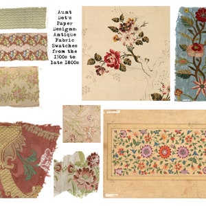 Antique Fabric Swatches, Fabric Samples  for Junk Journals and Papercrafts