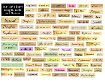 Mots et phrases aléatoires pour les journaux indésirables, la fabrication de cartes, les albums de coupures