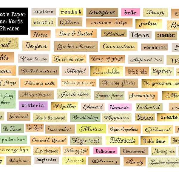 Random Words & Phrases for Junk Journals, Card-Making, Scrapbooks