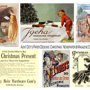 Weihnachten Zeitung und Zeitschrift Ephemera 5 Seiten Vintage Bilder für Junk Journals, Journale, Kartenherstellung, Kunstprojekte und mehr