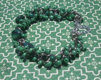 Lucky Leaf Green Glass Beaded Chain Bracelet