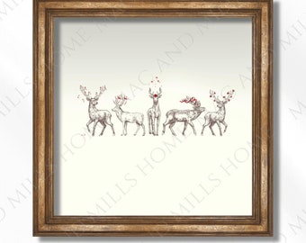 Christmas Reindeer Digital Art | Festive Holiday Print | Elegant Minimalist Design
