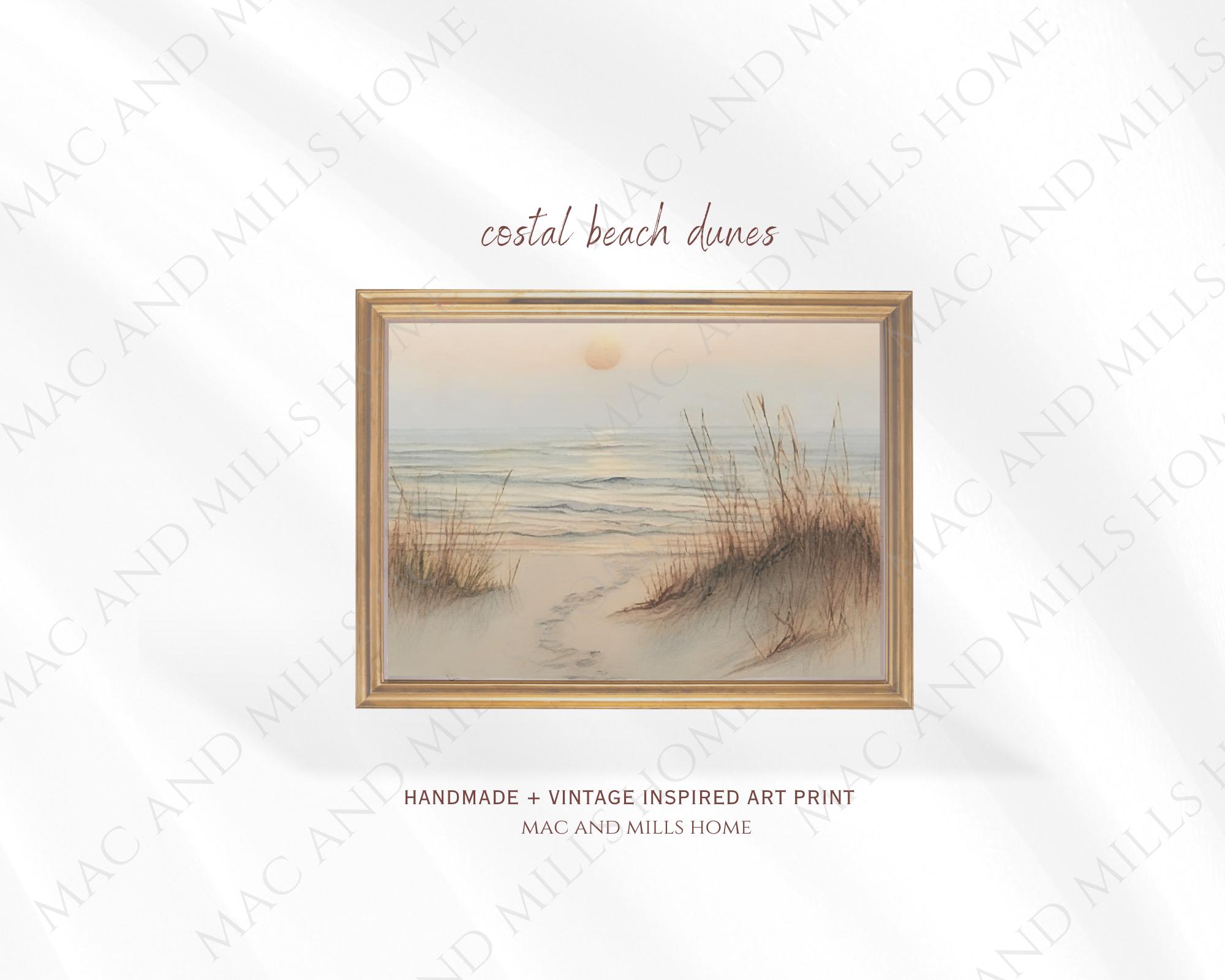 Coastal Beach Dunes Digital Art Print | Serene Ocean Sunset Wall Art ...
