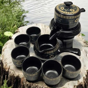 Millstone Tee Set: Schwarze Keramik Teekanne mit Brühsystem