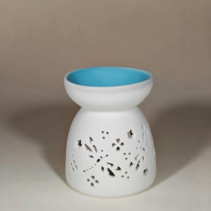 Handmade Essential Oil Burner | Oil Diffuser | Wax Melter | Wax Burner-blue top bowl dragonfly design (tealight candles included)