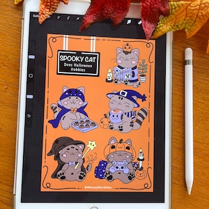 Spooky Cat Does Fall Halloween Hobby's - Leuke kat, gezellig en leuk stickervel!