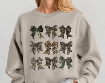 Camo Bow Sweatshirt, Women's Coquette Hunting Sweater