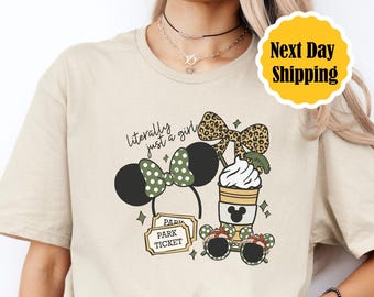 Disney Coquette Bow Literally Just A Girl T-Shirt, Disneyland Girl's Trip Shirt, Disneyland Mickey Minnie Ears Park Trip Shirt,Magic Kingdom